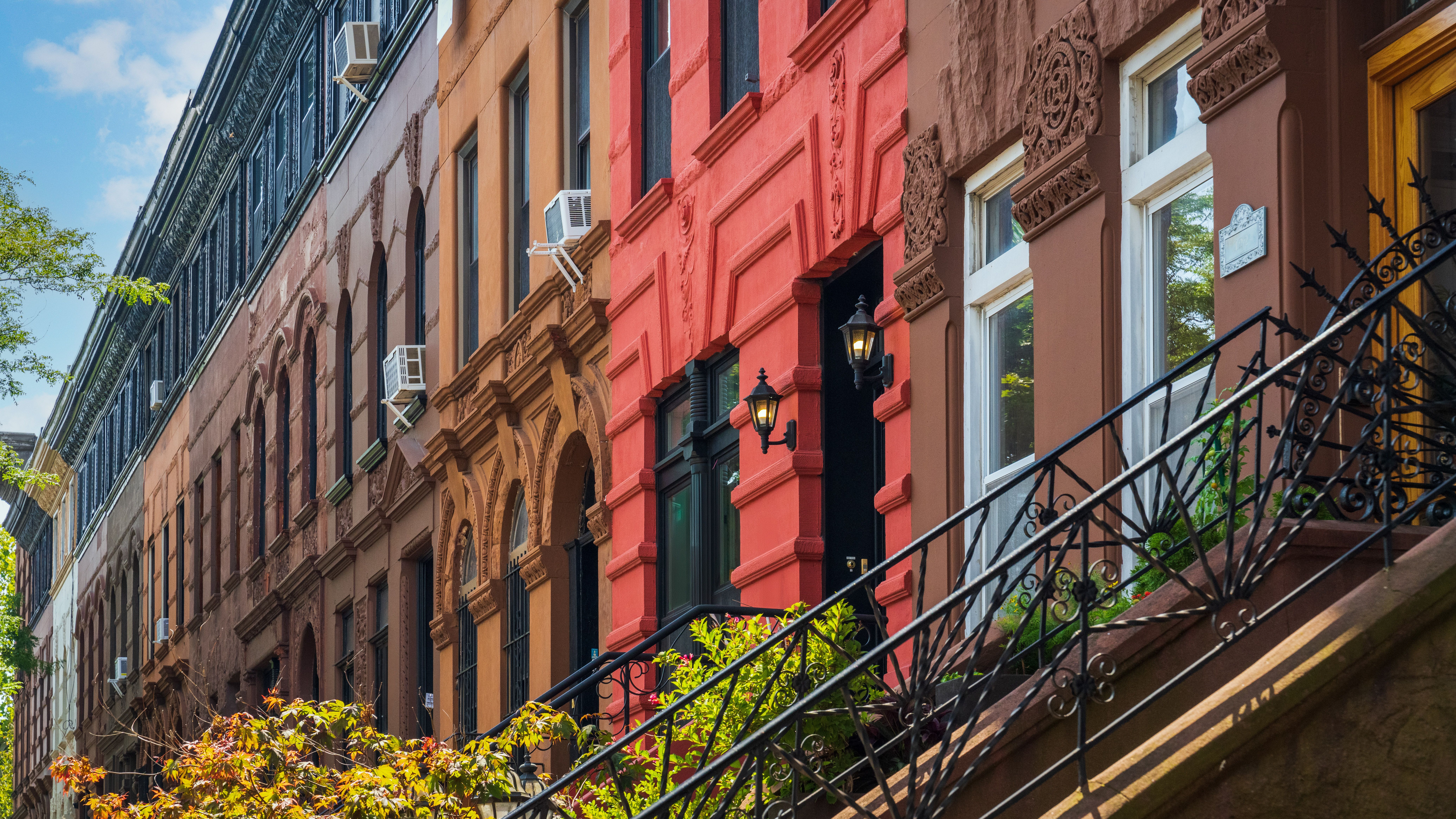 Brownstone housing in a city.